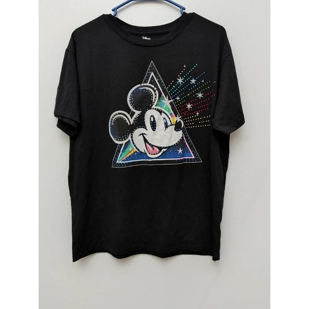 DR2 Disney Mickey Mouse Black Graphic T-Shirt ‎ Size L 11/13 Rainbow Rhinestone